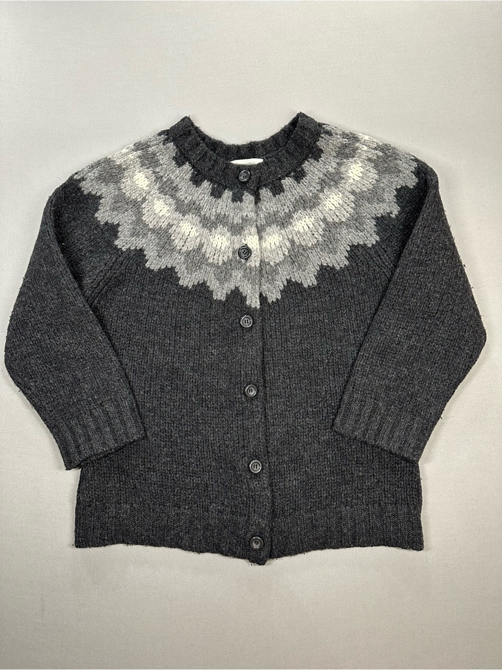 Garnet Hill Fair Isles Wool-Blend Cardigan Sweater - Womens Small (Fits XS)